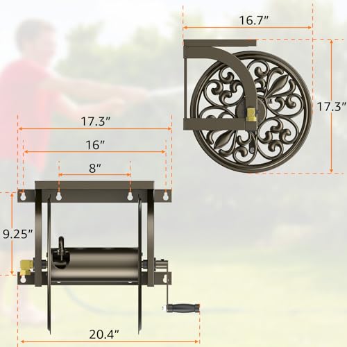 GOFORWILD Wall Mount Garden Hose Reel, Holds 200-Feet of 5/8-Inch Hose