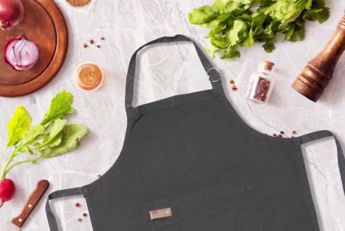 Washed Cotton Kitchen Apron | Adjustable 25x31, Black