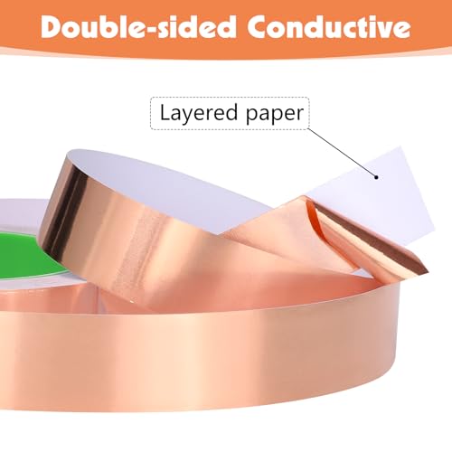 2 Rolls Copper Foil Tape 1IN × 65Ft Copper Tape for Shielding Grounding