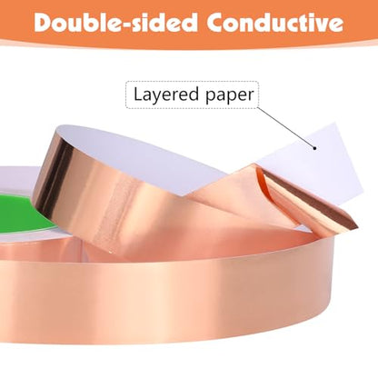 2 Rolls Copper Foil Tape 1IN × 65Ft Copper Tape for Shielding Grounding