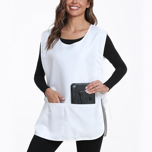 Xeoxarel Unisex Cobbler Apron with 3 Deep Pockets, Smock Vest Apron - color: 7 Pack - White