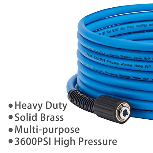 FIXFANS Pressure Washer Hose 1/4" X 25 FT, Kink Resistant Power Washer Hose - size: 25 FT