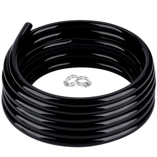1" id - 50 ft Black Vinyl Tubing Flexible PVC Irrigation Hose & 2 Clamps - size: 1" ID, style: 50 Feet