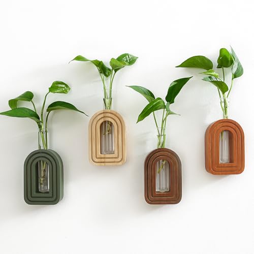 GRID FORTE 4 Pack Wood Wall Arched Propagation Vases