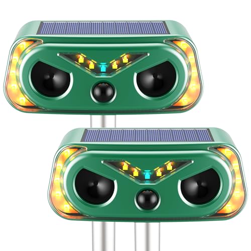 2026 New Solar Ultrasonic Animal Repellent Outdoor, Cat Repellent Outdoor with Motion Detection, Rabbit for Yard Garden Farm, Rabbit,Squirrel,Deer,Raccoon, Rodent Deterrents Animal Repeller, 2 Pack
