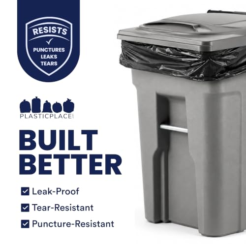 Plasticplace 64-65 Gallon Trash Can Liners for Toter │ 1.2 Mil │ Black Heavy Duty Garbage Bags │ Rolls │ 50” x 60” (100 Count) - size: 100 Count (Pack of 1)