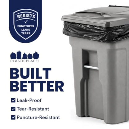 Plasticplace 64-65 Gallon Trash Can Liners for Toter │ 1.2 Mil │ Black Heavy Duty Garbage Bags │ Rolls │ 50” x 60” (100 Count) - size: 100 Count (Pack of 1)