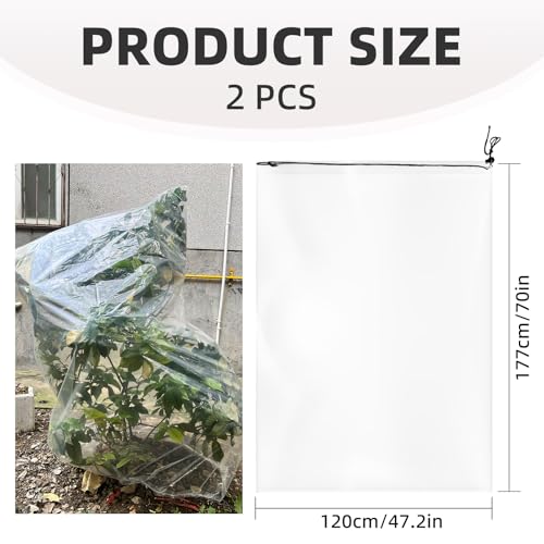 2 Pcs Large Clear Plant Cover Freeze Protection with Drawstring - size: 47.2’’x70.8’’ 2PCS