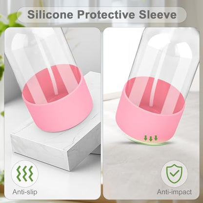 Glass Spray Bottles - 2 Pack 16 oz Clear Spray Bottles with Silicone Sleeve - color: Blue&Pink