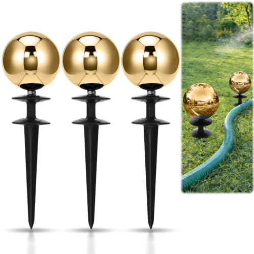 Tandefio 3 Pcs Garden Hose Guide Spike 13.5'' Decorative Ball, Gold - color: Gold