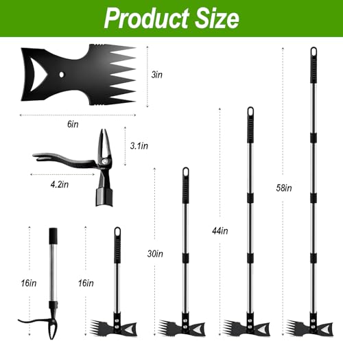 Stand Up Weed Puller Tool 2 in 1 Heavy Duty Manual Weeder & Garden Hoe, 4-Claw Steel Head Weed Remover with Gloves for Yard Lawn Patio Flower Bed