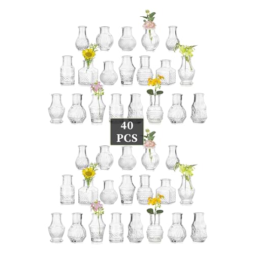 Glasseam Mini Bud Vases for Centerpieces: 40Pcs Clear Glass Vases in Bulk - size: 40pcs