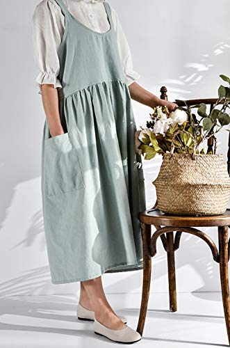Japanese Cotton Cross Back Pinafore Apron for Women with Pockets Turquoise - color: 01 - Turquoise Without Waist Ties