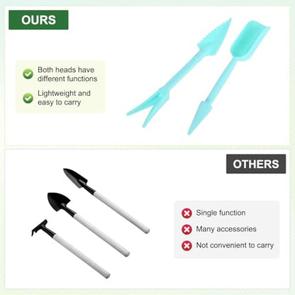 M METERXITY 3-Set Mini Gardening Tools, Plastic 2-in-1 Portable Garden Shovel Hand Tools Set Digging Scoops Kits for Plant/Seedlings/Transplanting/Succulent/Bonsai [Blue] - color: Blue