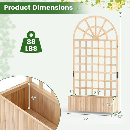 Happygrill Wooden Raised Garden Bed with Trellis & Privacy Screen - color: Natural, size: 36''x12''x71''