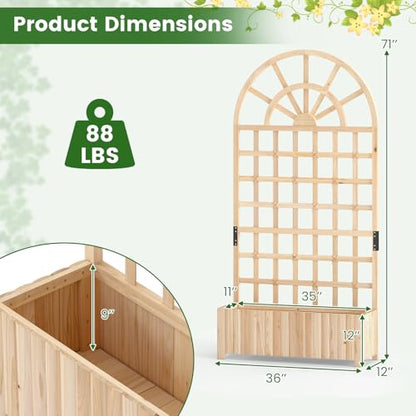 Happygrill Wooden Raised Garden Bed with Trellis & Privacy Screen - color: Natural, size: 36''x12''x71''