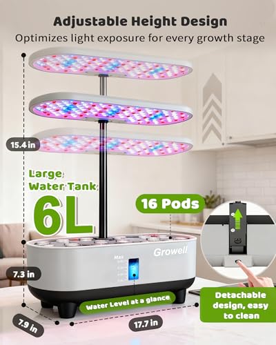 Growell 16 Pods Hydroponics Growing System Kit with 3 Light Modes & 2 Timer - color: Gray