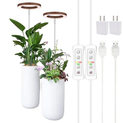 yadoker Plant Grow Light, LED Growing Light Full Spectrum for Indoor Plants,Aluminum Walnut Wood Grain Plant Lights,Height Adjustable, Automatic Timer, 5V Low Safe Voltage,Idea for Large Plant Light， - color: Walnut grain, size: 2 Pack