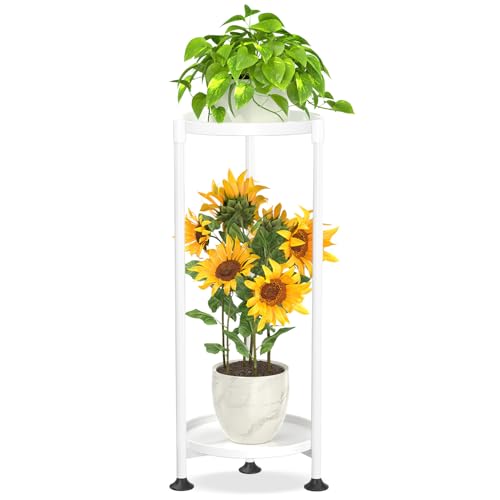 KMOTASUO 2 Tier Metal Plant Stand Tall for Indoor Outdoor Corner, White - color: White, size: 2 Tier