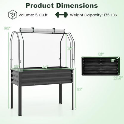 GIANTEX Raised Garden Bed with Legs & Greenhouse Cover, 44x22x60 Elevated Metal Planter Box with Roll-up Door, Outdoor Mini Greenhouse for Vegetable Flower Herb Patio Balcony (Black,1) - color: Black