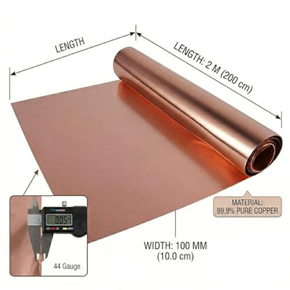 99.9% Pure Copper Sheet Metal Foil,44 Gauge(0.05mm) x 100mm x 2m Roll | High Conductivity Copper Strip for Electrical Repairs, EMI Shielding, Stained Glass, DIY Crafts and Soldering - color: 44 Gauge(0.05mm) x 100mm x 2m