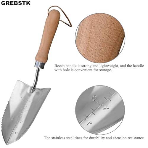 GREBSTK Gardening Serrated Shovels Stainless Steel Transplanter Garden Trowel Depth Marker Measurements Shovel Weeding Tool