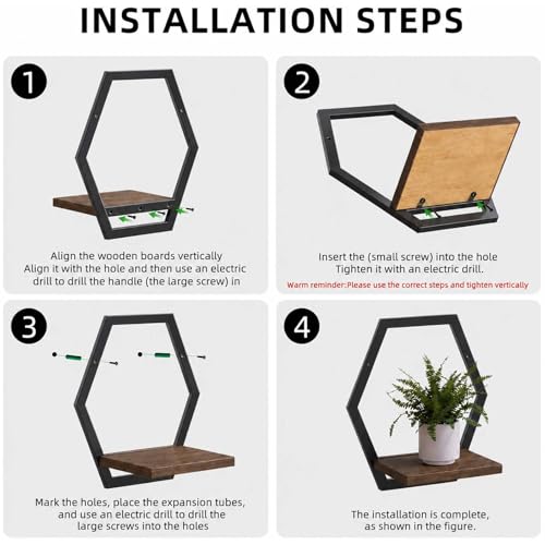 2 Pack Hexagon Wall Plant Stands, 9 Inch Walnut Wood Shelf Black - color: 2 Pack Black-a
