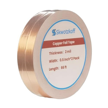 Double-Sided Conductive Copper Foil Tape 1/2" x 66Ft, 2 Mil，2-Pack - size: 1/2 inch*2mil*66ft-2