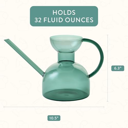 Modern Sprout Glass Watering Can - 32 oz - Long Spout Modern Decor (Teal) - color: Teal