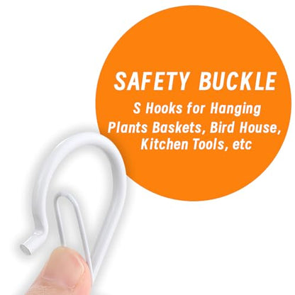 12 PCS S Hooks for Hanging with Safety Buckle, Heavy Duty Metal S Hooks - color: White