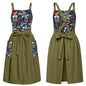 Apron for Women with Pockets Cotton Linen Metal Clip Adjust Kitchen Cooking Baking Gardening Dress Chef Apron - color: 1 Pack-green With Dark Blue Floral