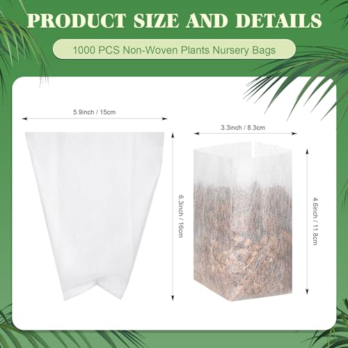 1000 Pcs Seedling Non Woven Plants Nursery Grow Bags 5.9 X 6.3 Inch