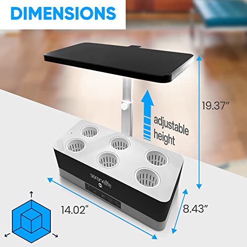 SereneLife Smart Indoor Garden - Hydroponic Herb Garden with 4000K Grow Lights Panel, Control Panel Settings, Water Stick, No Soil, Mess-Free, Height Adjustable, Grows Up to 6 Plants - color: Black