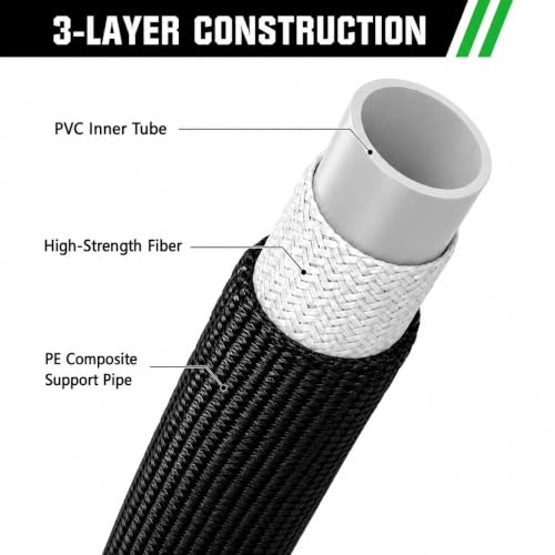 Black Non Expandable Garden Hose 50ft with 10 Function Nozzle, Lightweight 50 ft Water Hose for Yard, Lawn, Camping - color: Blcak, size: 50FT