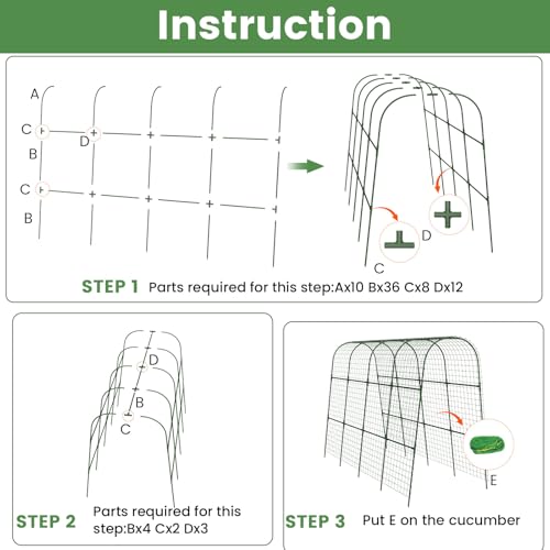 Cucumber Trellis, Metal Garden Arch Trellis for Raised Bed, 63 x 48inch U-Shape Garden Trellis for Climbing Plants Outdoor, Vegetables Fruit Plant Support with Netting, Gardening Supplies (Green) - size: 63 x 48 inch