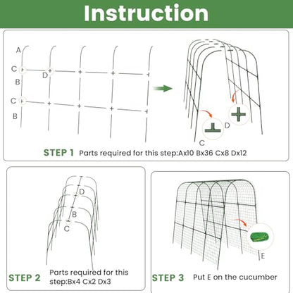 Cucumber Trellis, Metal Garden Arch Trellis for Raised Bed, 63 x 48inch U-Shape Garden Trellis for Climbing Plants Outdoor, Vegetables Fruit Plant Support with Netting, Gardening Supplies (Green) - size: 63 x 48 inch