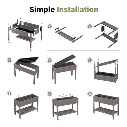 Elevated Raised Garden Bed with Wheels,Planter Box,Gray-33.7" h - color: Gray, size: 33.7"h