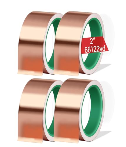 4Rolls Copper Tape for Slugs and Snails 2In ×66FT Slug Tape Barrier 100% Purity Conductive Adhesive Foil Soldering Sheilding Tape or Guitars, EMI, RF 22Yards - color: 2In*66Ft*4rolls