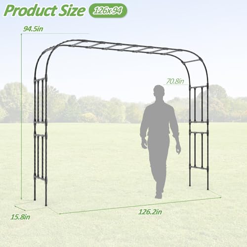 Thickened Metal Garden Arch-126L*94.5"H,Trellis for Climbing Plants Outdoor - size: 126（L）*94(H)*16(W)IN