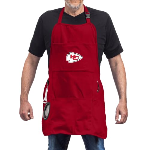 Team Sports America NFL Ultimate Grilling Apron with Bottle Opener and Insulated Beverage Holder, Adjustable Straps Men Women - color: Kansas City Chiefs