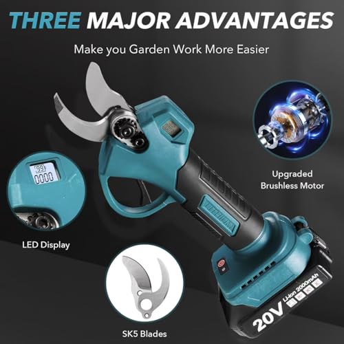 Electric Pruning Shears Cordless for Gardening - 1.2" Cutting Diameter Battery Powered Pruner with LCD Display & 2 Rechargeable Batteries, Brushless Power Pruner Heavy Duty for Tree Branch - style: Blue-30mm