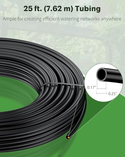 Pawfly 25 ft. 1/4" Drip Irrigation Tubing, Blank PE Distribution Tubing for Drip Irrigation System, Black Polyethylene Drip Line, Drip Irrigation Hose Roll for Garden Watering - size: 25 feet