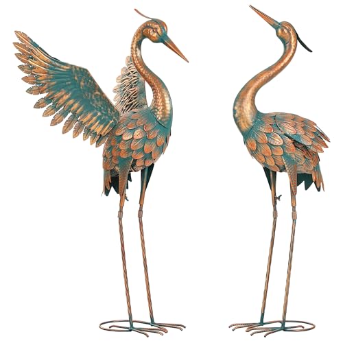 36.8" Blue Heron Garden Statue, Extra-Large Metal Cranes for Yard - color: 36" -Weathered Copper Blue