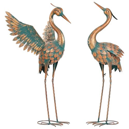36.8" Blue Heron Garden Statue, Extra-Large Metal Cranes for Yard - color: 36" -Weathered Copper Blue