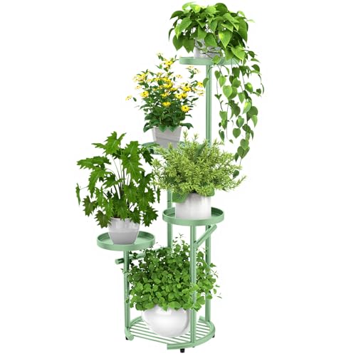 TOSKING Tall 5-Tier Round Corner Plant Stand Indoor, Anti-Tip, Sage Green - color: Sage Green, size: 5-Tier Round Base