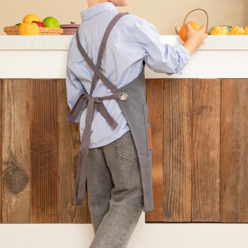 NEOVIVA Work Apron for Kid Boys with Pockets,Canvas Tool Apron for Kids - color: Dark Grey
