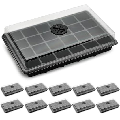 10-Pack Seed Starting Trays with Humidity Dome & Large 24-Cell 2" Plug Tray - color: Black, size: 10 Sets