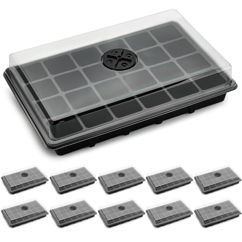 10-Pack Seed Starting Trays with Humidity Dome & Large 24-Cell 2" Plug Tray - color: Black, size: 10 Sets
