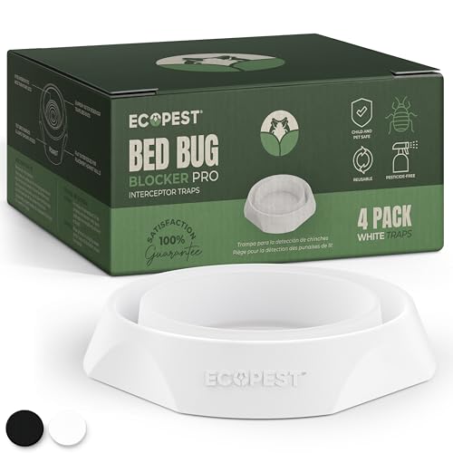 Bed Bug Interceptors - 4 Pack | Bed Bug Blocker (Pro) Interceptor Traps (White) | Eco Friendly Insect Trap for Bed Legs | No Chemicals or Pesticides | Monitor, Detector, and Trap for Bed Bugs - color: White