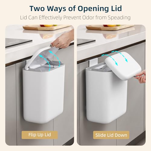 MUEE Hanging Trash Can with Lid for Kitchen, Garbage Can 1.8 Gal/6.8L - size: Standard [1.8 Gal] - For 2-3 Person Families